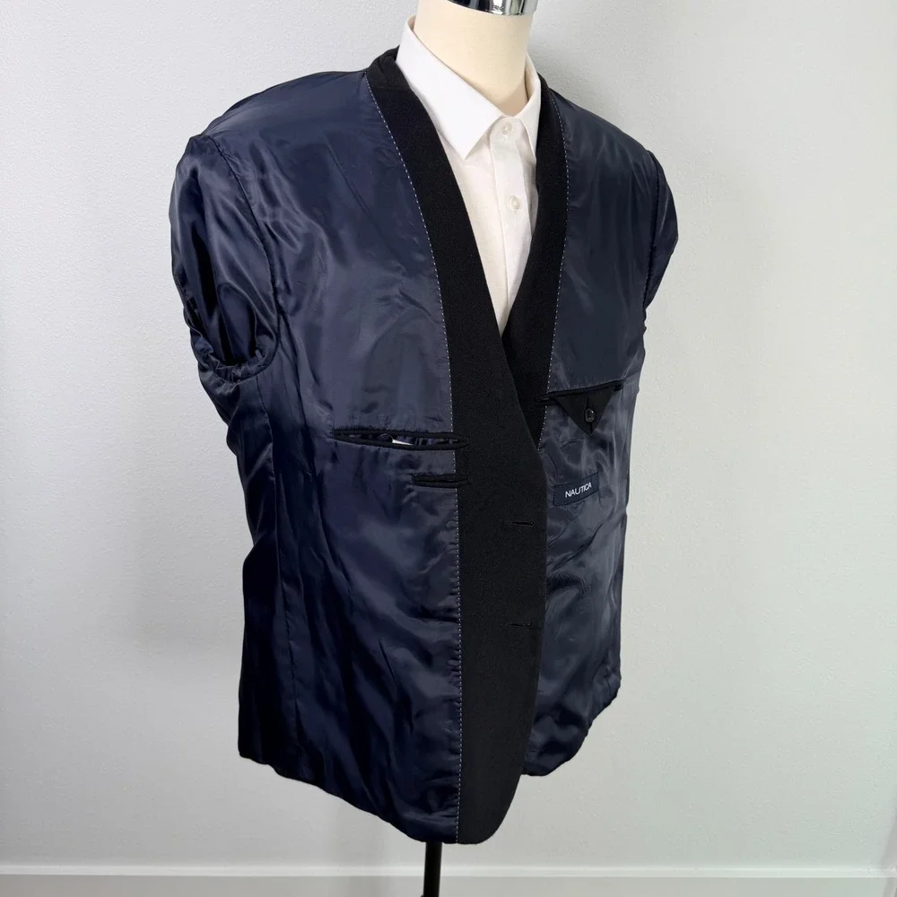 Nautica Mens Black 2 Button Blazer Sport Coat Jacket 50R Cashmere-like Fabric
